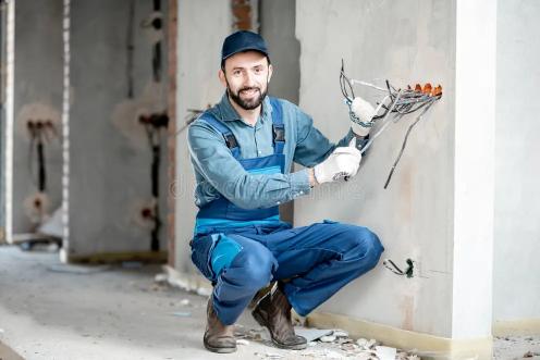 Electrician Mounting Wiring Indoors Portrait Electric Sockets Construction Site New Building 131781647